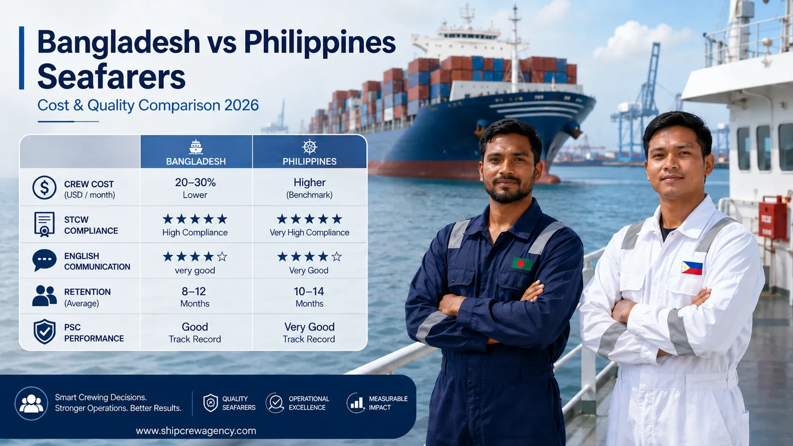 Bangladesh vs Philippines seafarers cost and quality comparison for shipowners in 2026