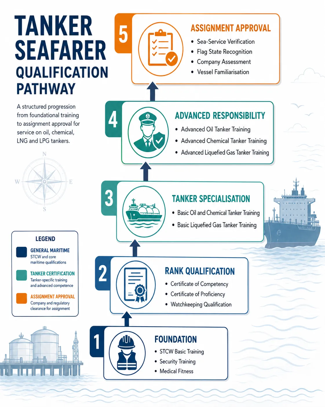 Tanker seafarer qualification pathway infographic