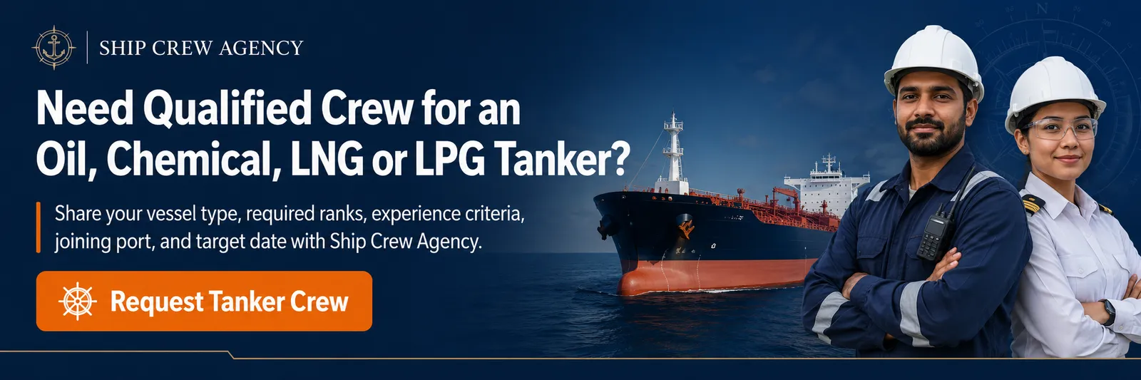 Request tanker crew services at sea