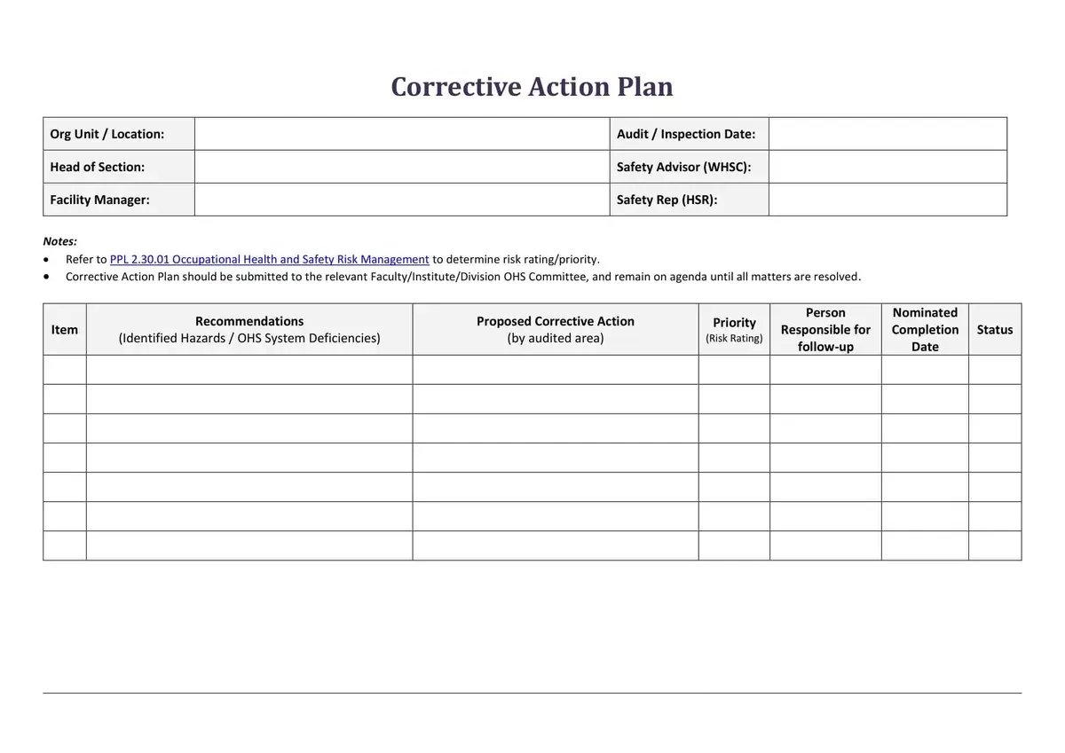 corrective action plan document maritime inspection